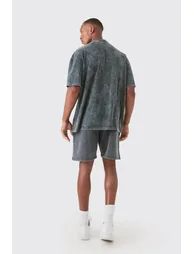 Relaxed Moto Puff Print Washed Shorts - black - 1