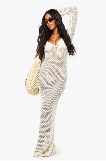 Crochet Maxi Beach Dress - cream