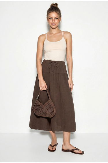LUCCI High-Waist Midi A-Line Skirt