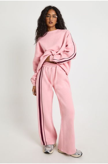 Stripe Detail Straight Leg Jogger - baby pink