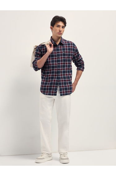 Men Relaxed Fit Checked Flannel Overshirt