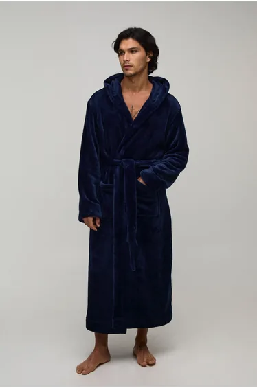 Longline Hooded Dressing Gown - navy