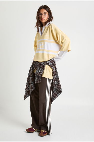 Nylon Side Stripe Wide Leg Trousers - espresso