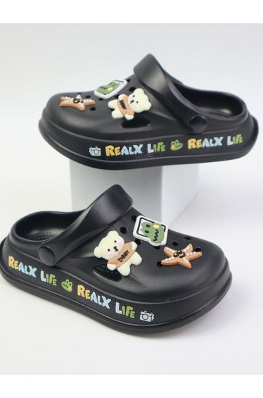 Girls Black Clogs with Charms