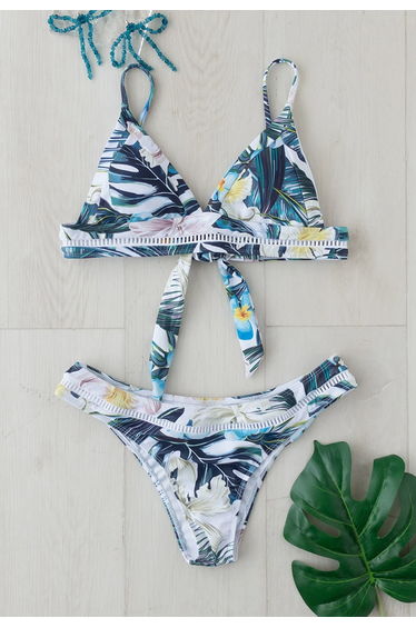 Tropical Leaves Tie Back Bikini Set