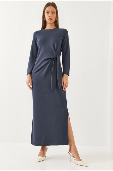 LUCCI Maxi Fitted Jersey Dress with Bow Tie