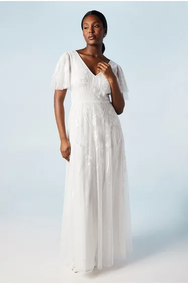 Angel Sleeve Wildflower Embroidered Wedding Dress