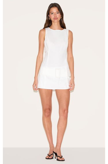 White Drop Waist Belt Detail A Line Skort Playsuit