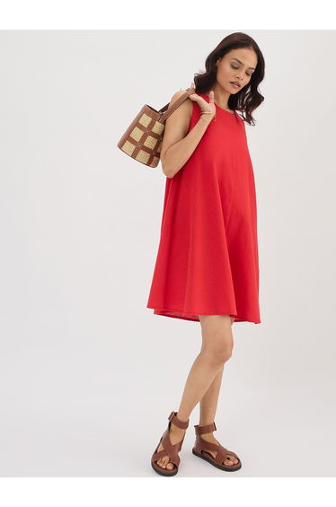 Red Sleeveless Linen Blend A-Line Mini Dress