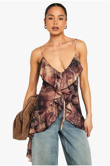 Mesh Frill Detail Cami Top - orange