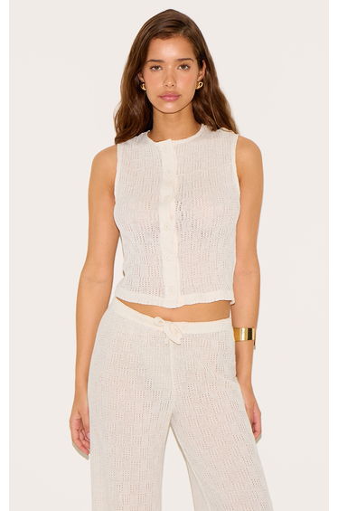 Cream Textured Button Up Waistcoat