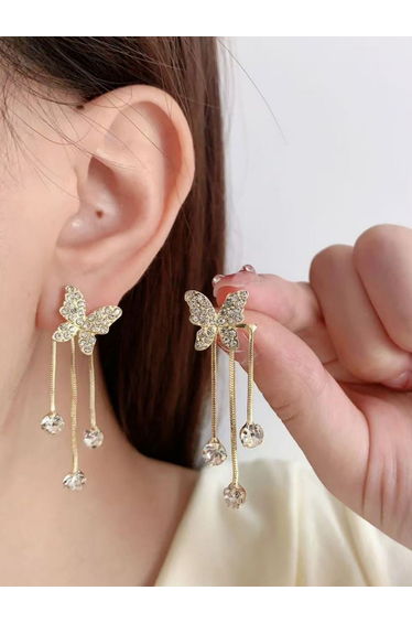 Gold Butterfly Dangle Earrings with Sparkling Accents