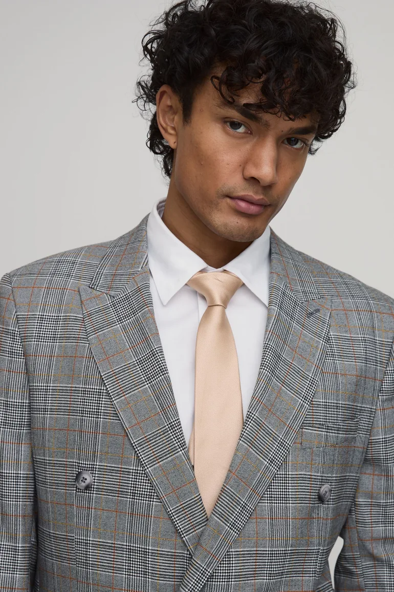 Checked Relaxed Fit Double Breasted Blazer - grey - 1