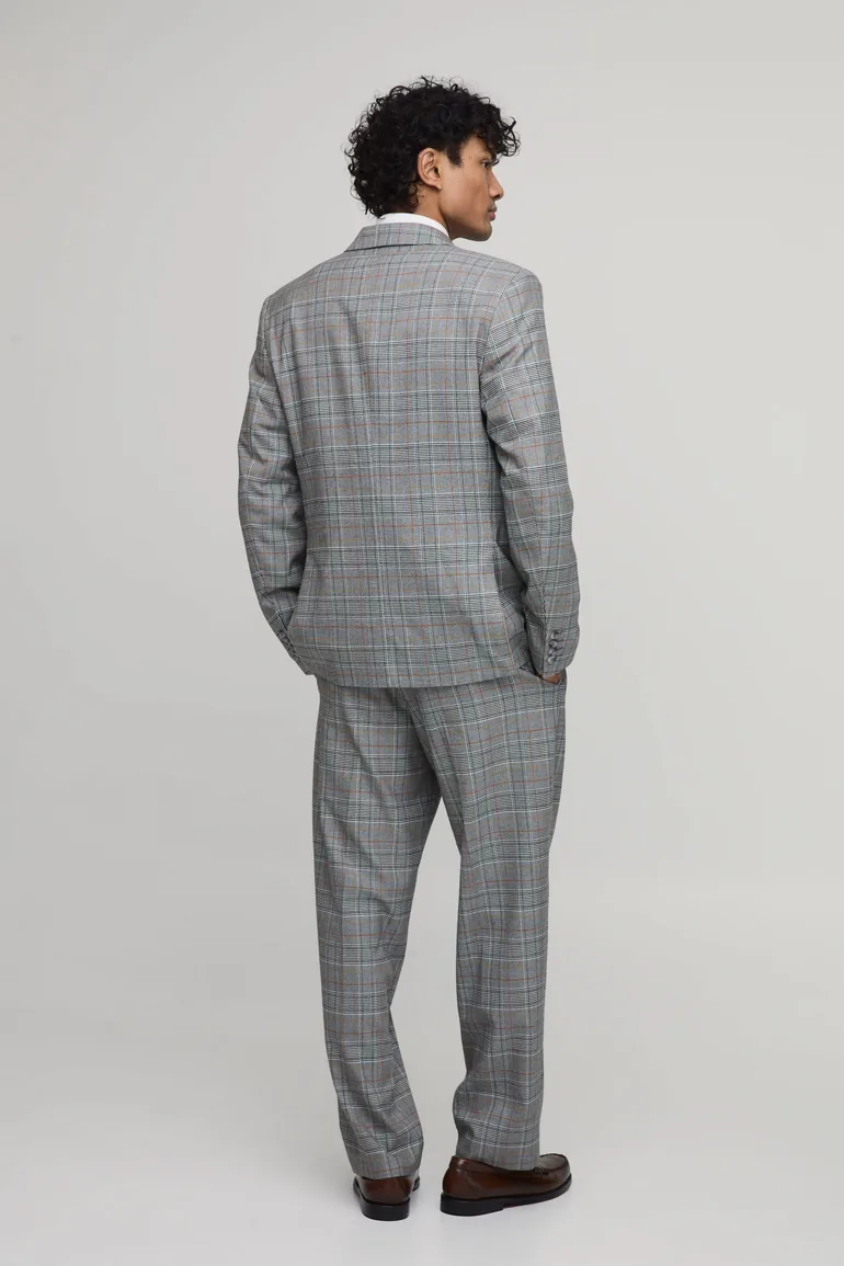 Checked Relaxed Fit Double Breasted Blazer - grey - 2