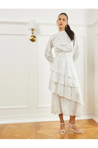 Off-White Textured Layered Maxi Dress
