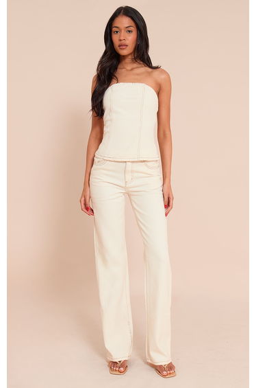 Tall Ecru Bandeau Denim Top