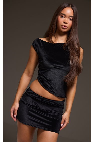Black Velvet Asymmetric Neck Top