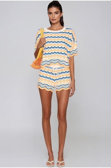 Henry Stripe Knit Shorts Set In Blue