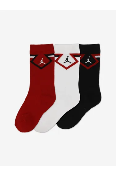 Jordan Kids Diamond 3 Pack Crew Socks Set in Red