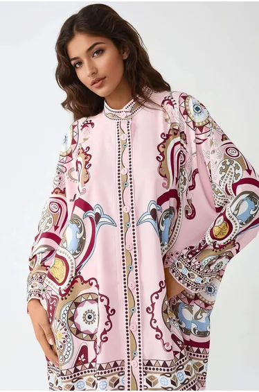 Printed Shrt & High Waist Wide Leg Two-Piece Set