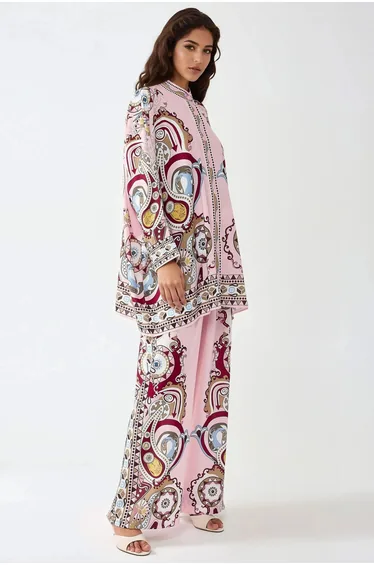 Printed Shrt & High Waist Wide Leg Two-Piece Set