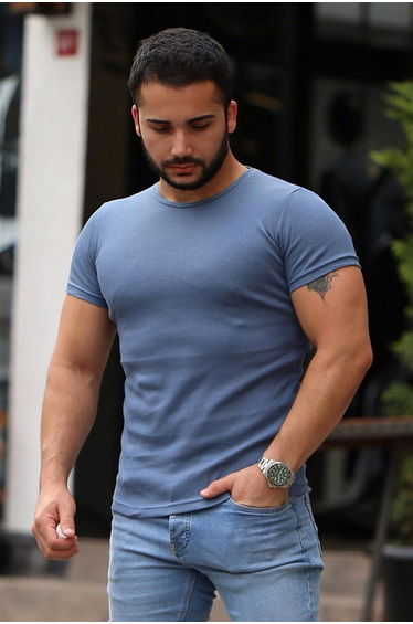 Crew Neck Indigo Basic T-Shirt