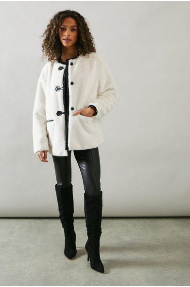 PU Detail Faux Fur Jacket