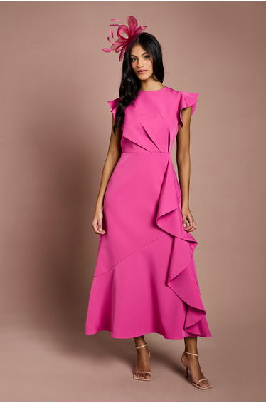 Petite Ruffle Detail Midi Dress