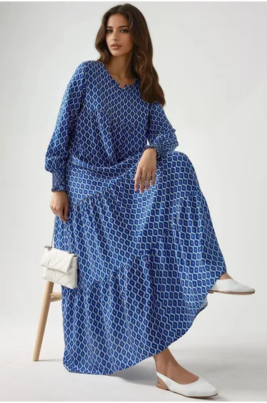 Printed Crew Neck Viscose Maxi Dress