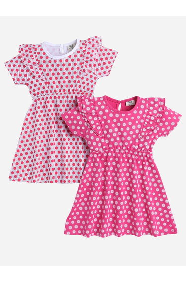 Pack of 2 - All Over Printed Ruffle Trim Dress