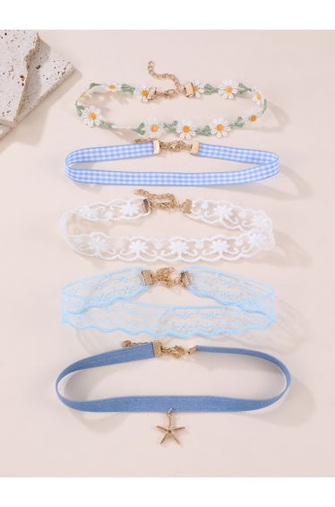 Pack of 5 - Blue Lace Choker Necklace