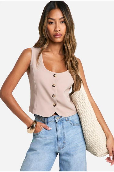 Square Neck Crop Waistcoat - mocha