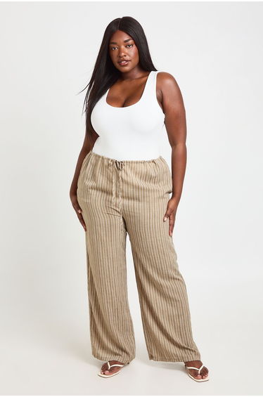 Plus Stripe Wide Leg Trouser - mushroom