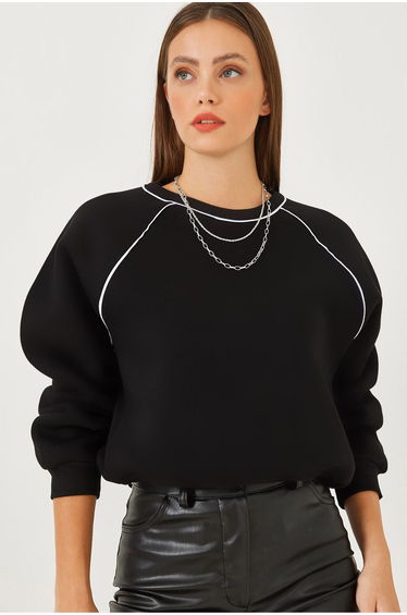 Women's Piping Detailed Three Thread Raised Sweatshirt