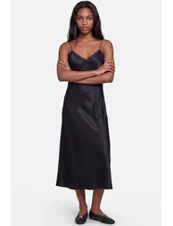 Satin Lace Detail Shoestring Strap Maxi Dress