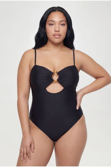 Plus Trim Detail Keyhole Swimsuit - black