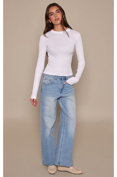 Mid Blue High Waist Straight Leg Stretch Jeans