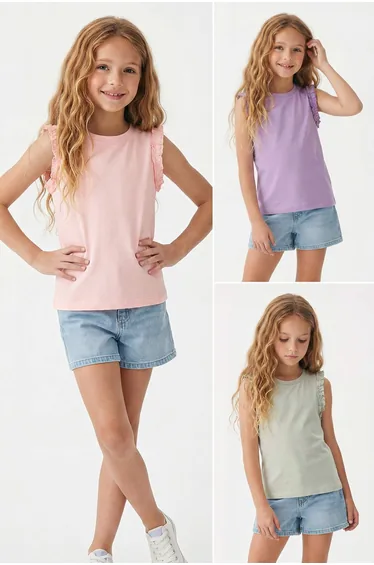 Lilac-Powder-Mint 3-Piece Girls' Knitted Undershirt