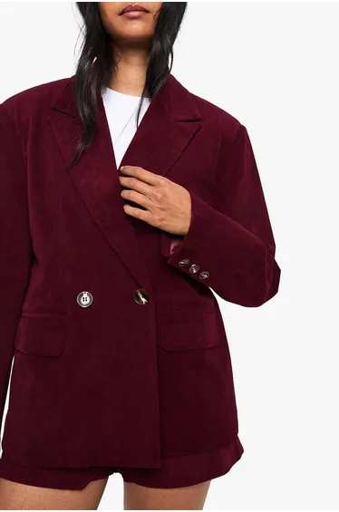 Courdoroy Tailored Blazer - burgundy
