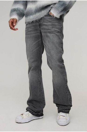 Slim Flared Stacked Tonal Gusset Jeans - mid grey