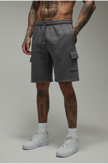 Tall Basic Relaxed Fit Cargo Jersey Short - charcoal