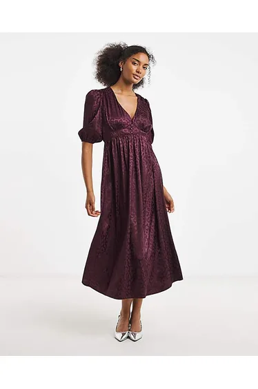 Satin Jacquard Midi Tea Dress