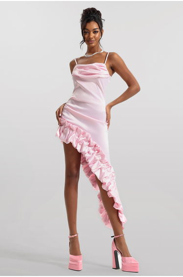 Alcine Sleeveless Lace Midi Dress in Pink