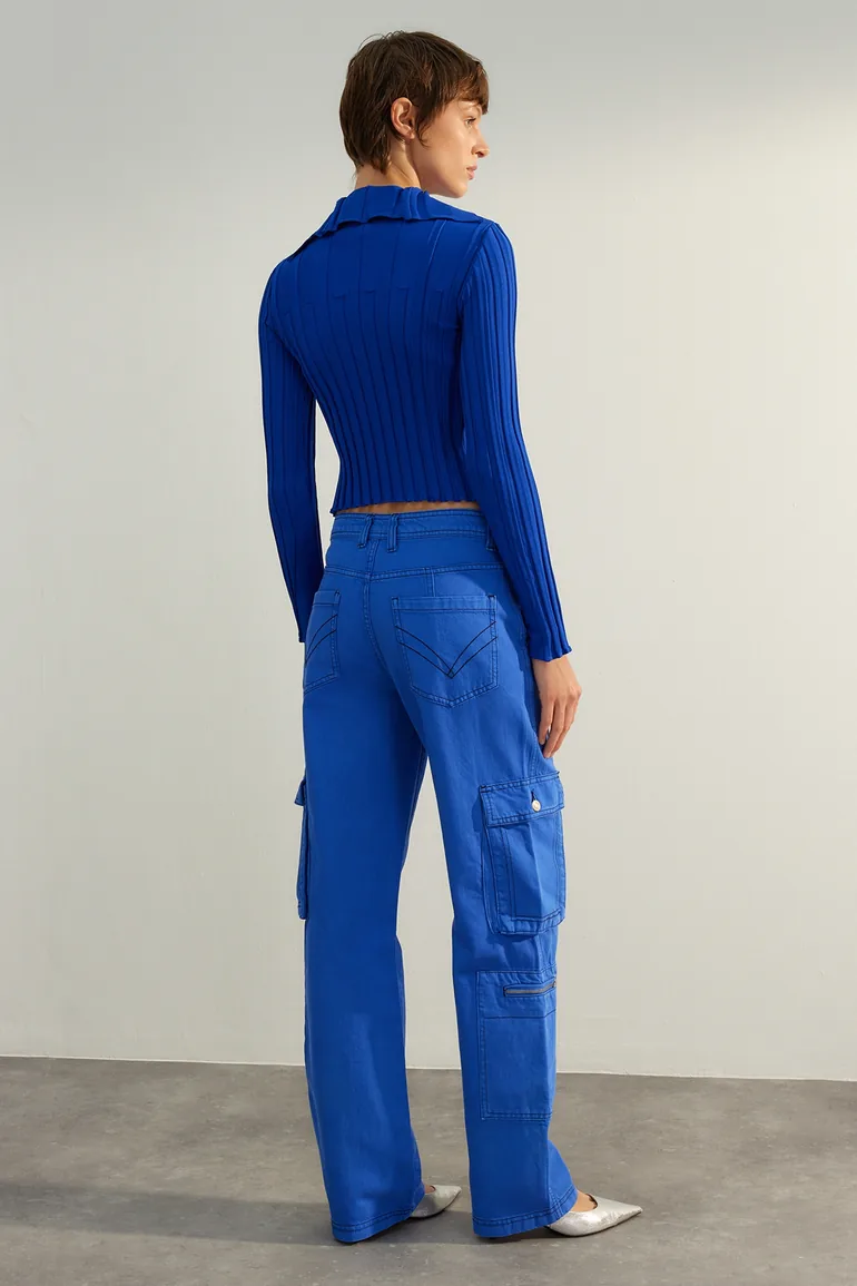 Sax High Waist Wide Leg Jeans with Cargo Pocket - 5