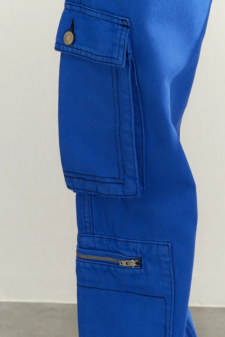 Sax High Waist Wide Leg Jeans with Cargo Pocket - 4