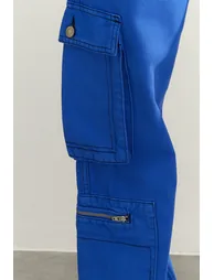 Sax High Waist Wide Leg Jeans with Cargo Pocket - 4