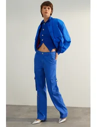 Sax High Waist Wide Leg Jeans with Cargo Pocket - 1