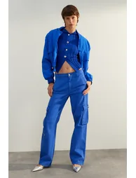 Sax High Waist Wide Leg Jeans with Cargo Pocket