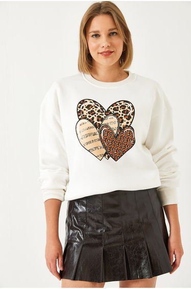 Women's Leopard Three Hearts Printed Sweatshirt