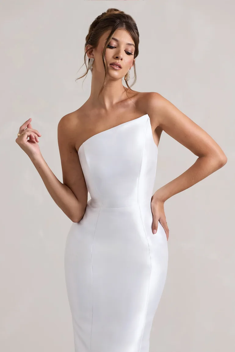 Shop Define | White Satin Asymmetric Fishtail Maxi Dress Online in Oman Shop Define | White Satin Asymmetric Fishtail Maxi Dress Online in Oman